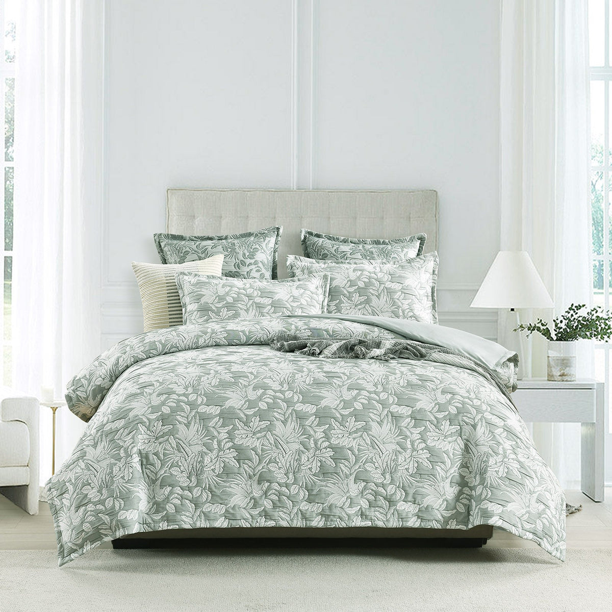 Renee Taylor Indiana Cotton Matelasse Jacquard Quilt Cover Set - Fern (OEKO-TEX Certified)