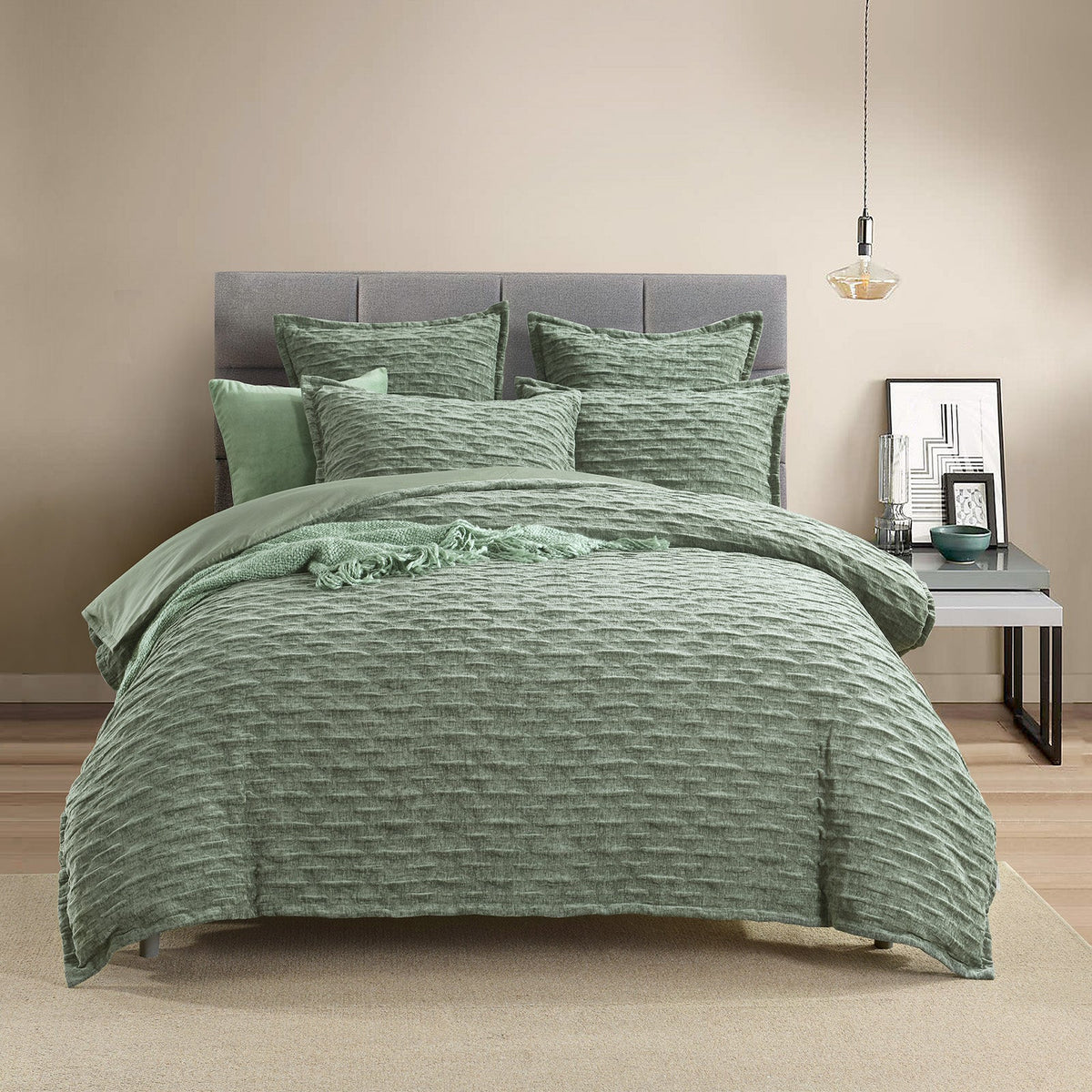 Renee Taylor Harper Crinkle Jacquard Quilt Cover Set - Juniper (OEKO-TEX Certified)