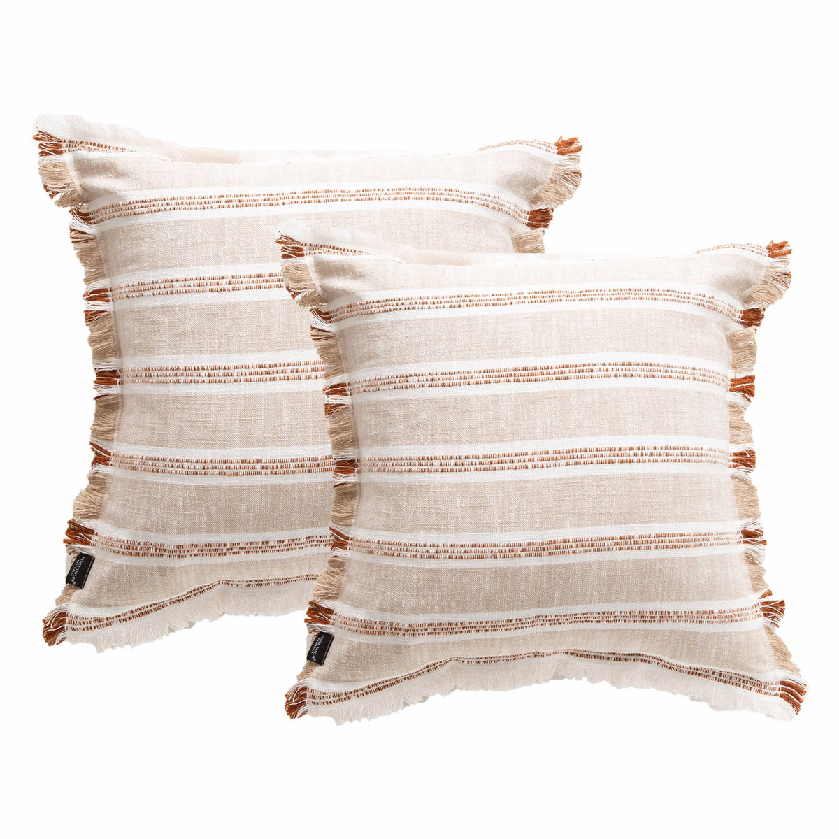 2x Renee Taylor Capri Stripe Stonewashed Yarn Dyed Cushion - Natural (Square Decorative Throw Pillow Twin Pack - 50 x 50cm)