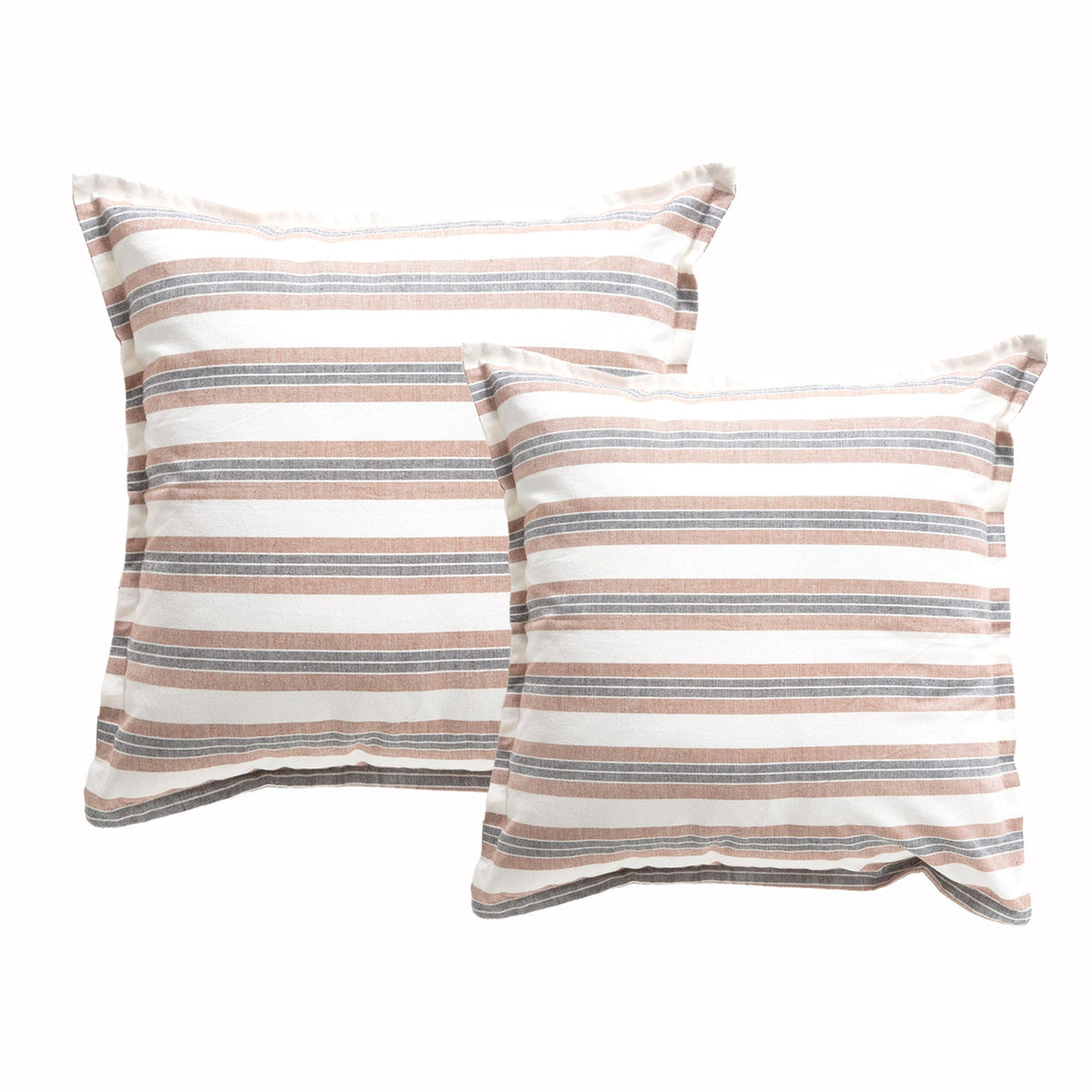 2x Renee Taylor Marina Stripe Stonewashed Yarn Dyed Cushion - Clay (Square Decorative Throw Pillow Twin Pack - 50 x 50cm)