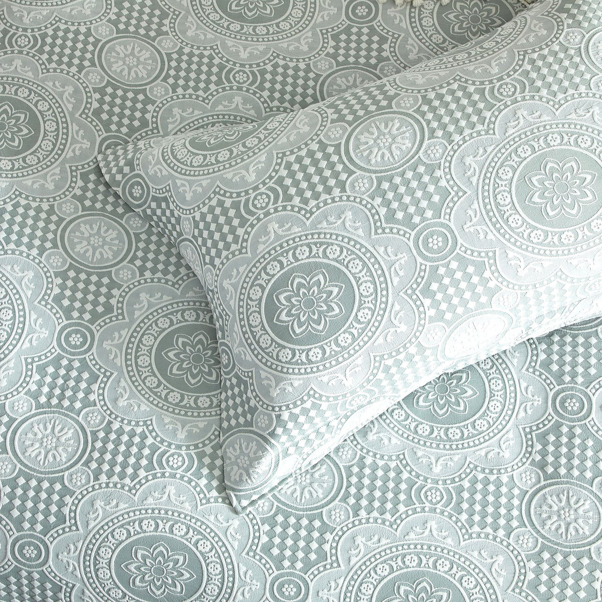 Renee Taylor Rizz Cotton Blend Jacquard Quilt Cover Set - Sage (OEKO-TEX Certified)