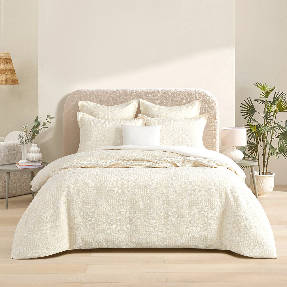 Renee Taylor Dakota Cotton Blend Jacquard Quilt Cover Set - Beige (OEKO-TEX Certified)
