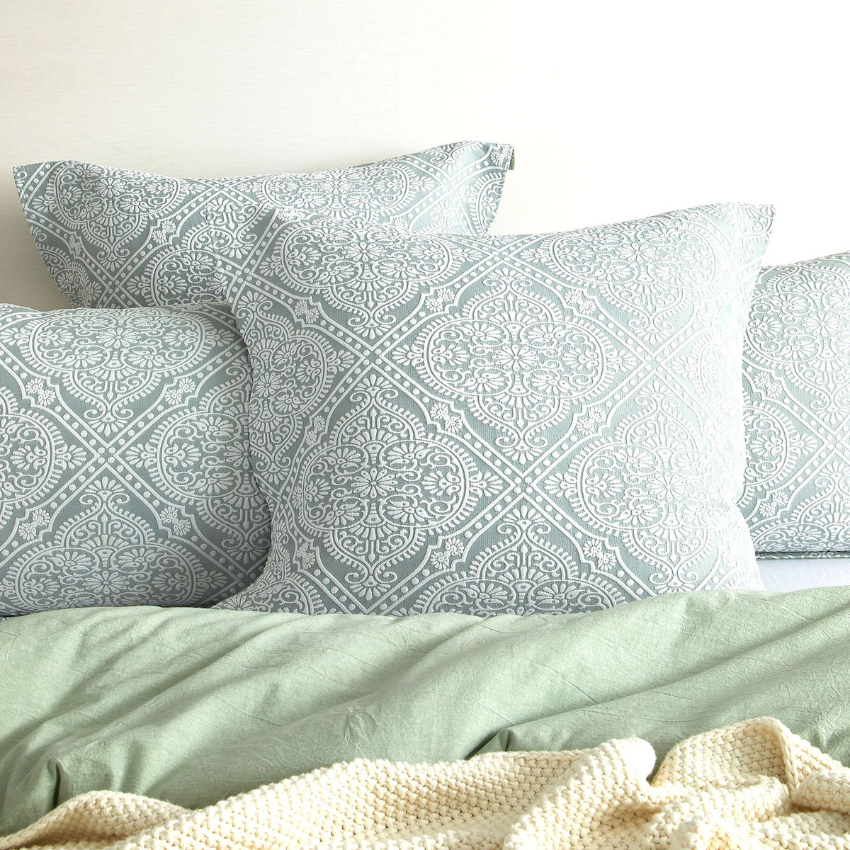 Renee Taylor Mayfair Cotton Blend Jacquard Quilt Cover Set - Sage (OEKO-TEX Certified)