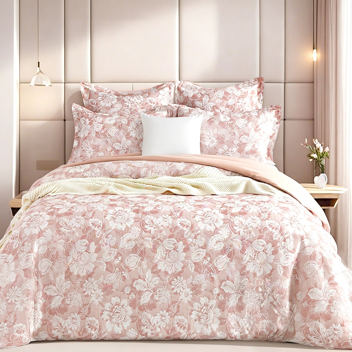 Renee Taylor Aura Cotton Blend Jacquard Quilt Cover Set - Blush (OEKO-TEX Certified)