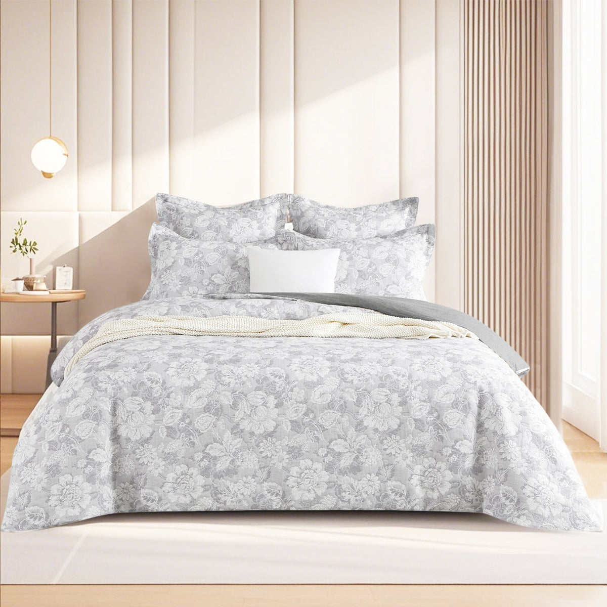 Renee Taylor Sigma Cotton Blend Jacquard Quilt Cover Set - Charcoal (OEKO-TEX Certified)