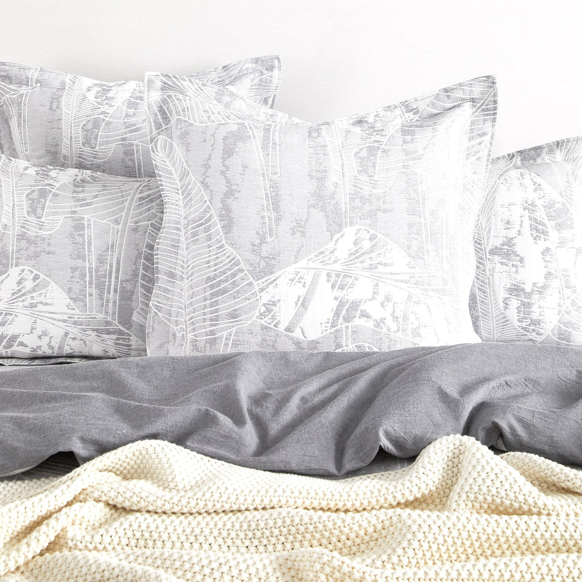 Renee Taylor Grove Cotton Blend Jacquard Quilt Cover Set - Charcoal (OEKO-TEX Certified)