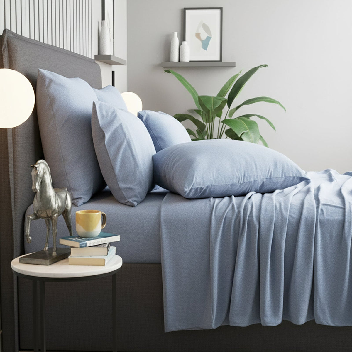 Renee Taylor Comfort T's Organic Cotton Jersey Bed Sheet Set - Ink (OEKO-TEX Certified)
