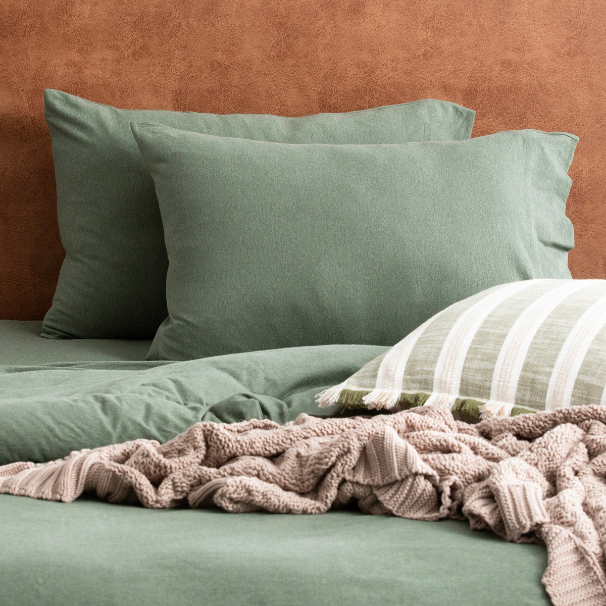 Renee Taylor Comfort T's Organic Cotton Jersey Bed Sheet Set - Olive (OEKO-TEX Certified)