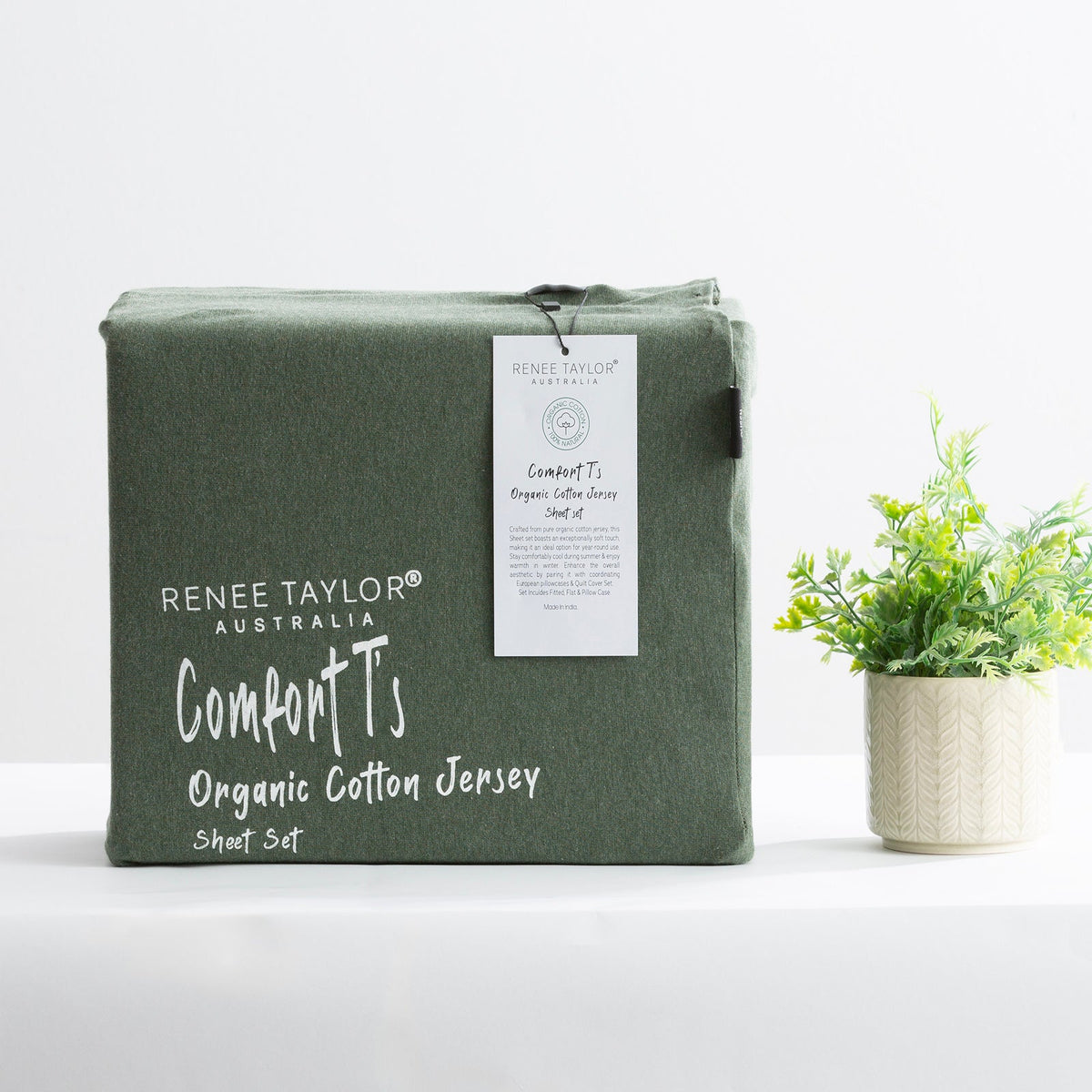 Renee Taylor Comfort T's Organic Cotton Jersey Bed Sheet Set - Olive (OEKO-TEX Certified)