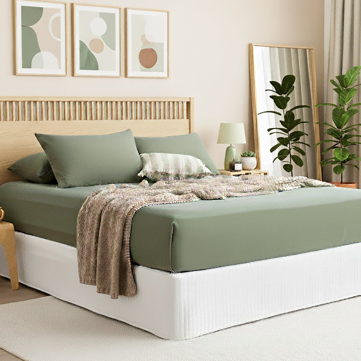 Renee Taylor Comfort T's Organic Cotton Jersey Fitted Sheet & Pillowcase Set - Olive (OEKO-TEX Certified)