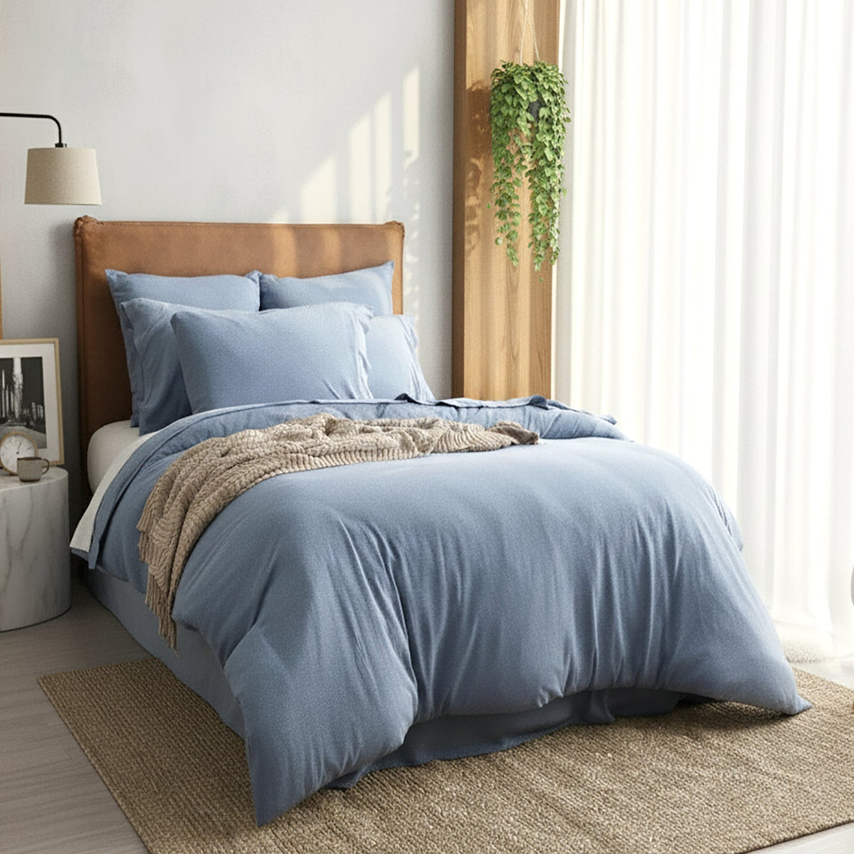 Renee Taylor Comfort T's Organic Cotton Jersey Quilt Cover Set - Ink (OEKO-TEX Certified)