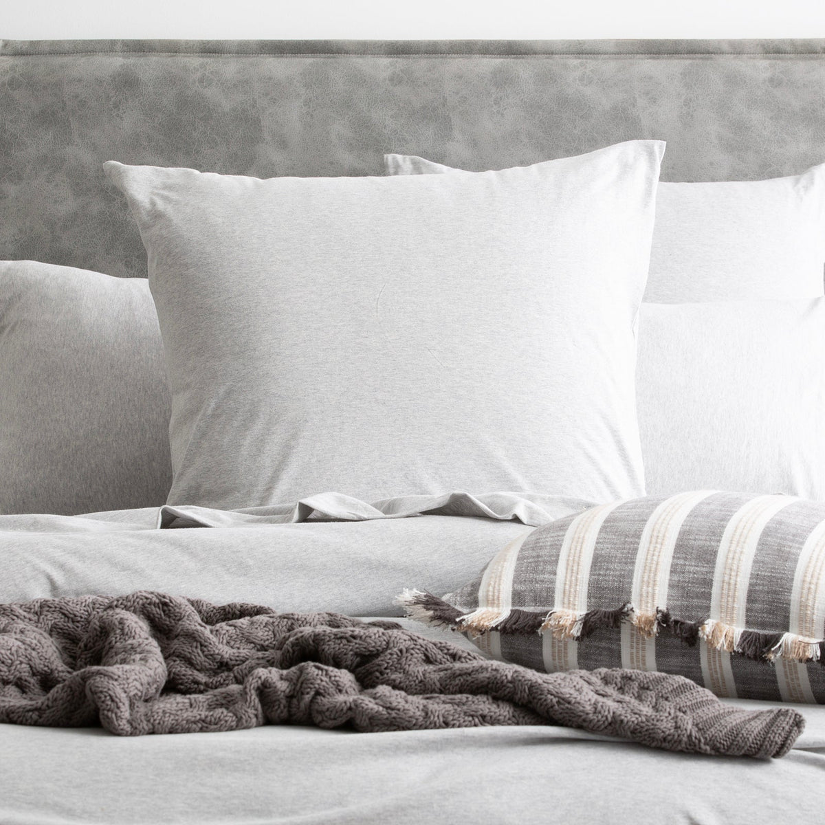 Renee Taylor Comfort T's Organic Cotton Jersey Quilt Cover Set - Grey Marle (OEKO-TEX Certified)