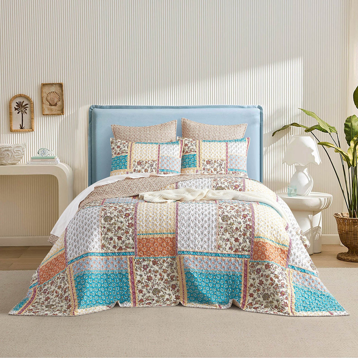Renee Taylor Amber Quilted Reversible Coverlet Set - Multicoloured (Patchwork Print Bedspread)