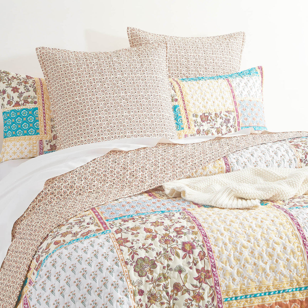 Renee Taylor Amber Quilted Reversible Coverlet Set - Multicoloured (Patchwork Print Bedspread)