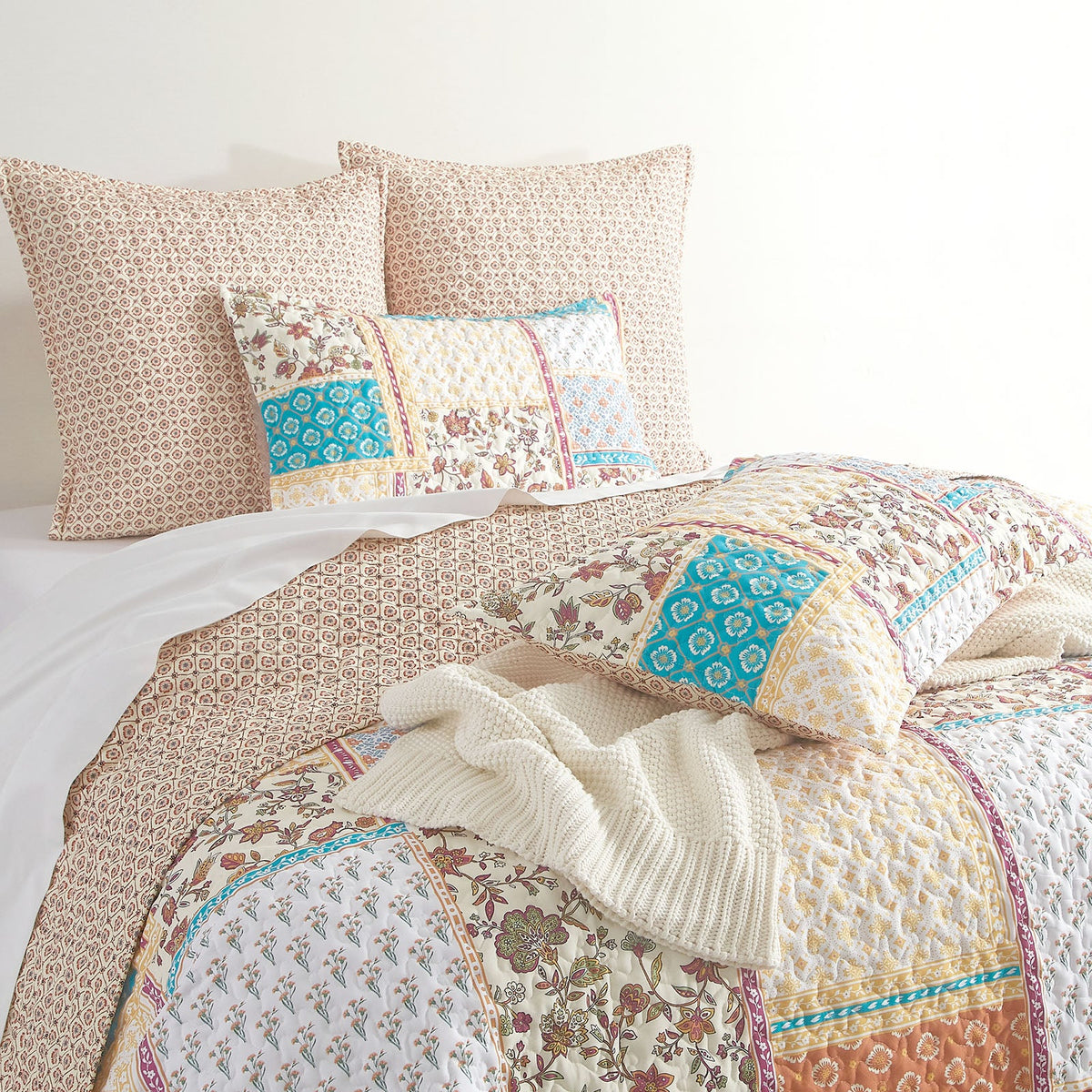 Renee Taylor Amber Quilted Reversible Coverlet Set - Multicoloured (Patchwork Print Bedspread)