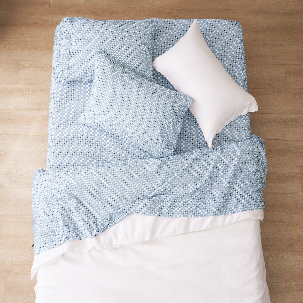 Renee Taylor Kiki 250TC Cotton Percale Sheet Set - Blue Mini Check (OEKO-TEX Certified)
