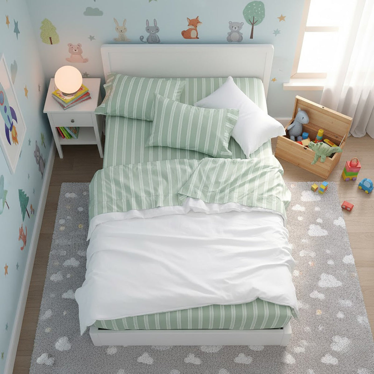 Renee Taylor Frankie 250TC Cotton Percale Sheet Set - Sage Stripe (OEKO-TEX Certified)