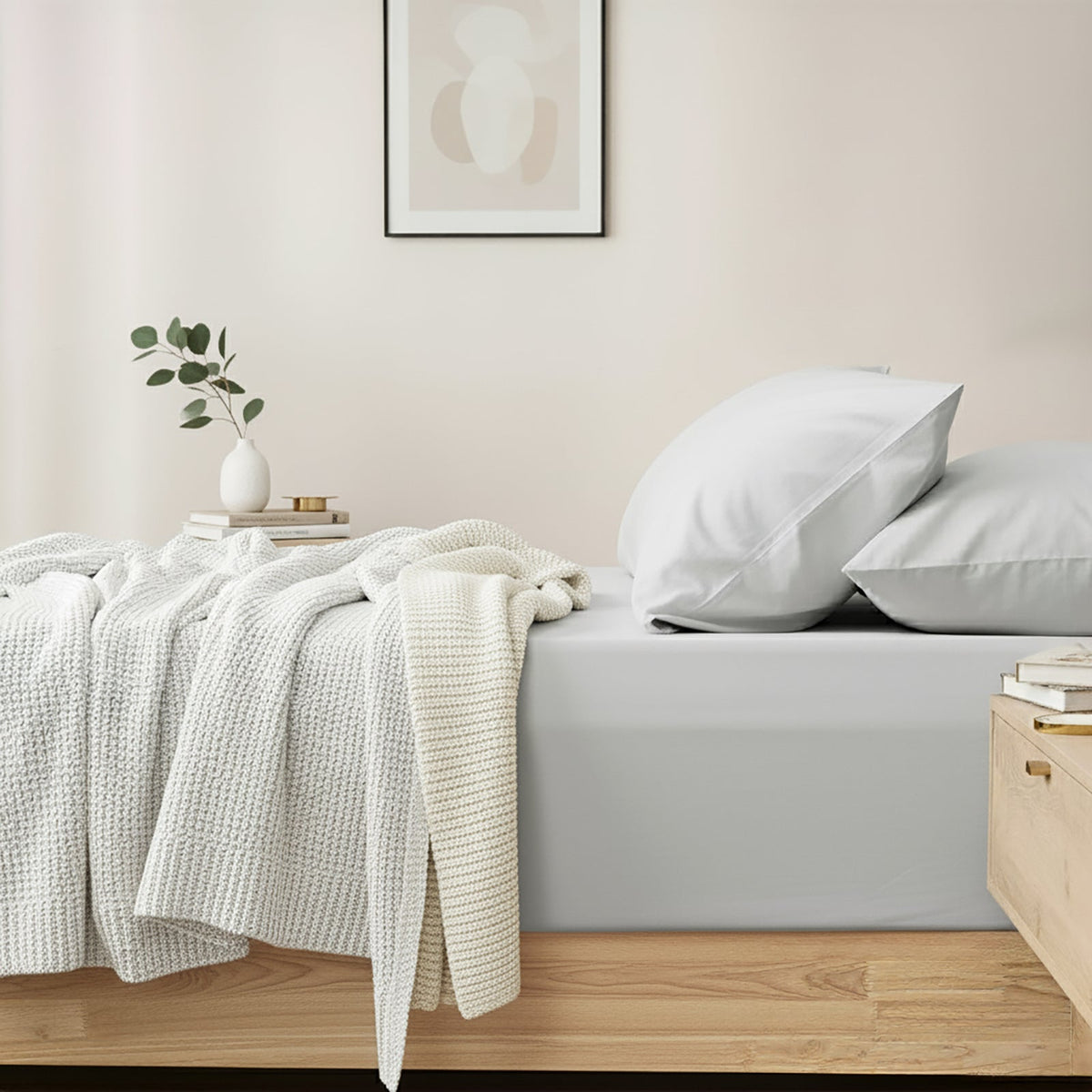 Renee Taylor 400TC Egyptian Cotton Fitted Sheet & Pillowcase Set - Antarctica (OEKO-TEX Certified)