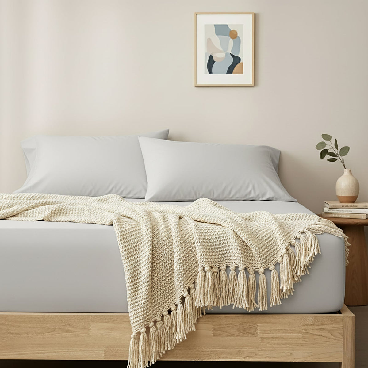 Renee Taylor 400TC Egyptian Cotton Fitted Sheet & Pillowcase Set - Antarctica (OEKO-TEX Certified)
