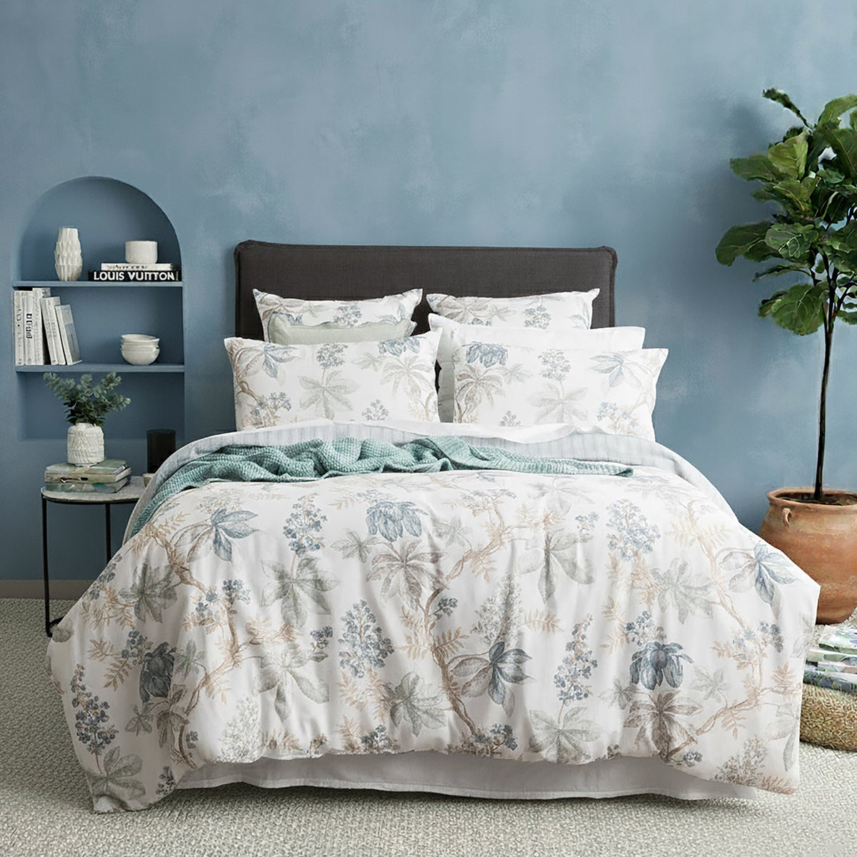 Renee Taylor Floral Vine Textured Cotton Slub Reversible Kids Quilt Cover Set (OEKO-TEX Certified)