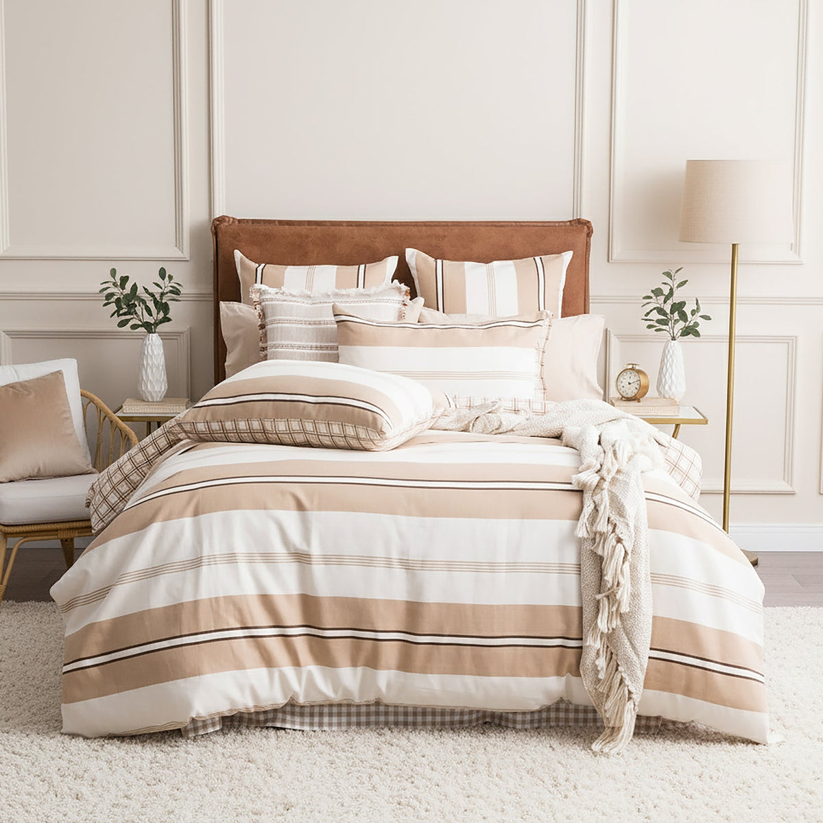 Renee Taylor Stephine Stripe Textured Cotton Slub Reversible Quilt Cover Set (OEKO-TEX Certified)