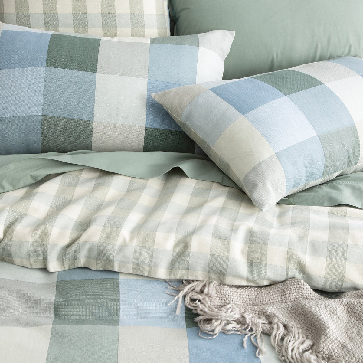 Renee Taylor Jackson Check Textured Cotton Slub Reversible Kids Quilt Cover Set (OEKO-TEX Certified)