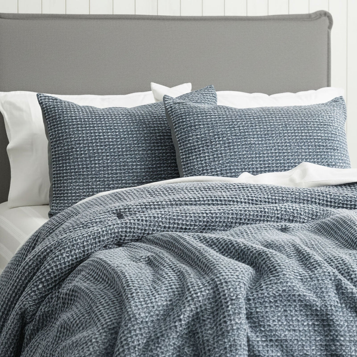 Cloud Linen Boronia Stonewashed Cotton Waffle Comforter Set - Denim (OEKO-TEX Certified)
