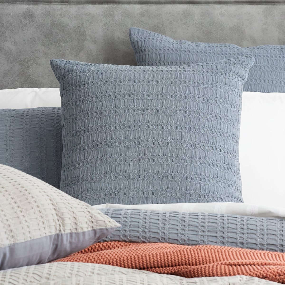 Cloud Linen Celeste Seersucker Cotton Waffle Quilt Cover Set - Ink (OEKO-TEX Certified)