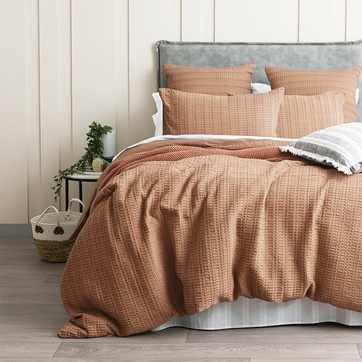 Cloud Linen Celeste Seersucker Cotton Waffle Quilt Cover Set - Rust (OEKO-TEX Certified)