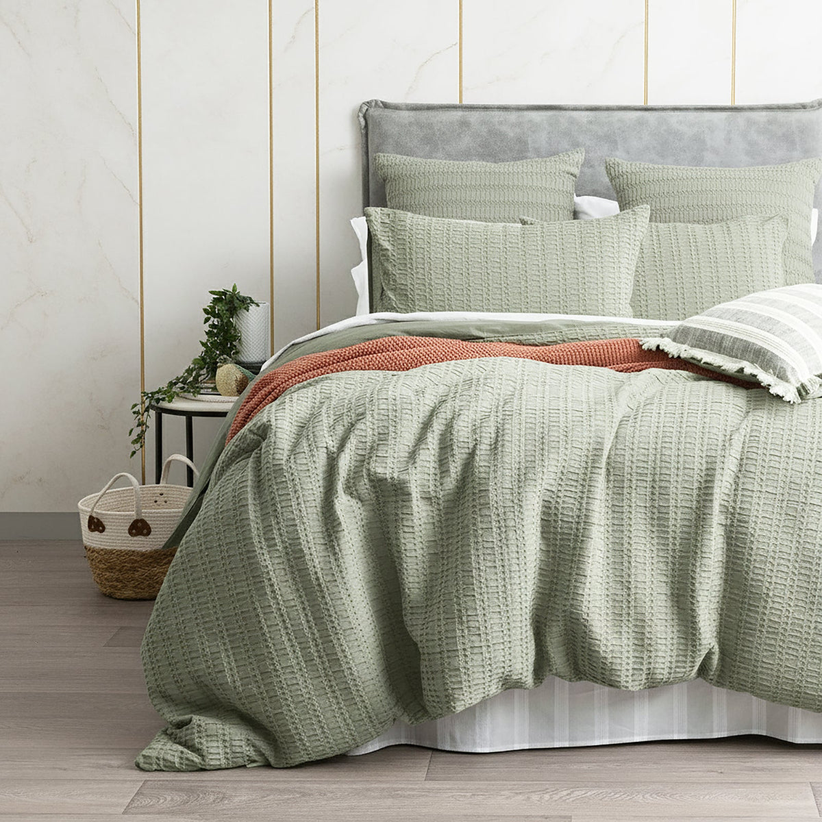 Cloud Linen Celeste Seersucker Cotton Waffle Quilt Cover Set - Sage (OEKO-TEX Certified)