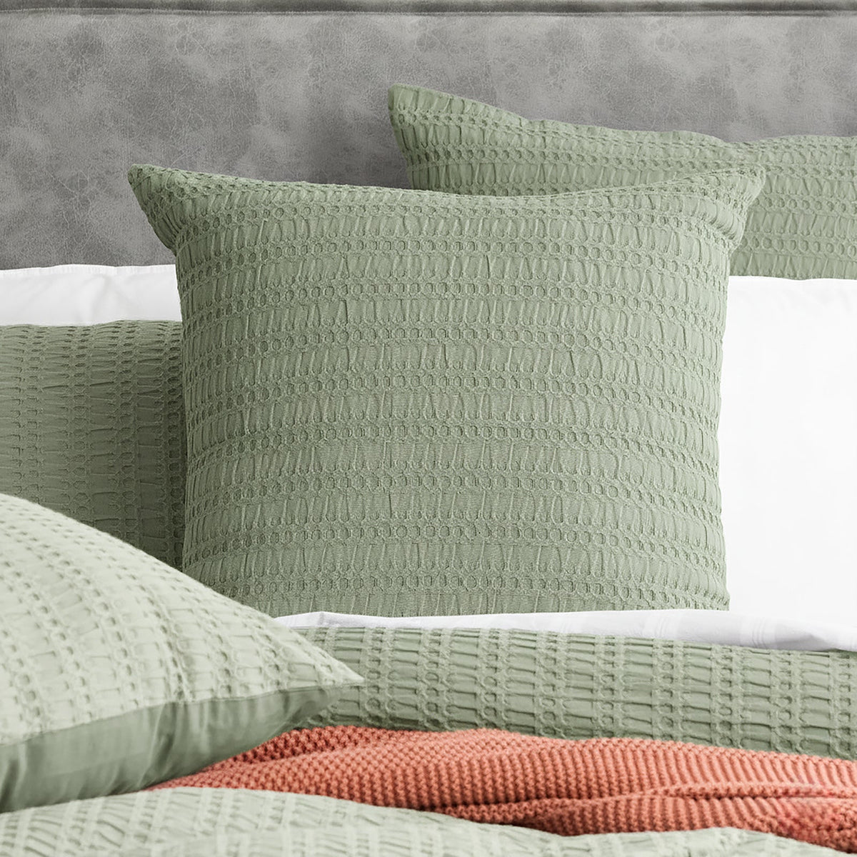 Cloud Linen Celeste Seersucker Cotton Waffle Quilt Cover Set - Sage (OEKO-TEX Certified)