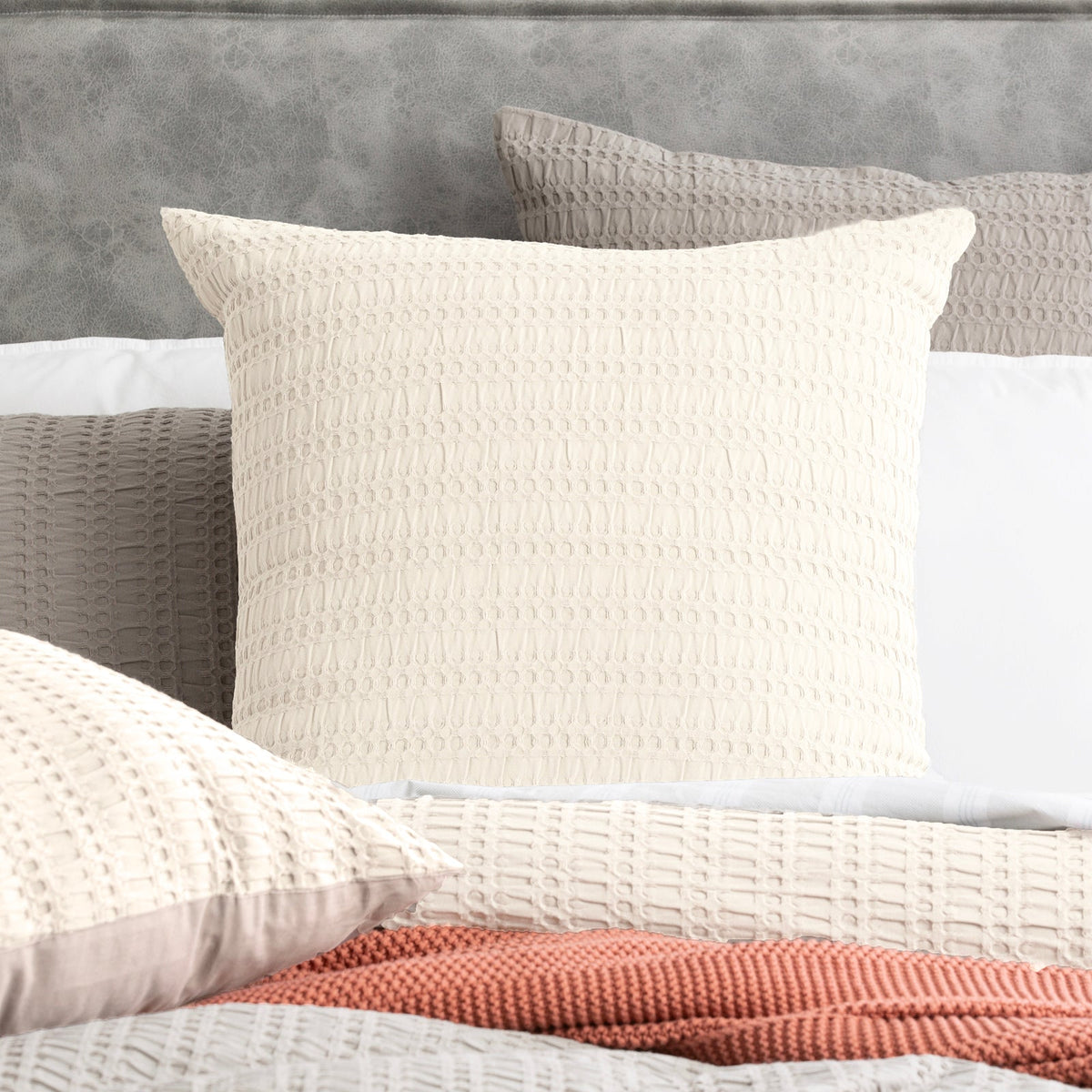 Cloud Linen Celeste Seersucker Cotton Waffle Quilt Cover Set - Ivory (OEKO-TEX Certified)