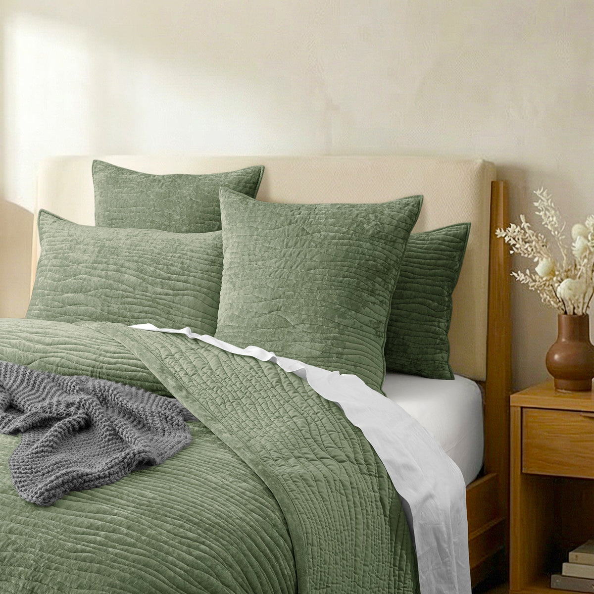 Renee Taylor Blake Velvet Coverlet Set - Military (Bedspread with Cotton Reverse)