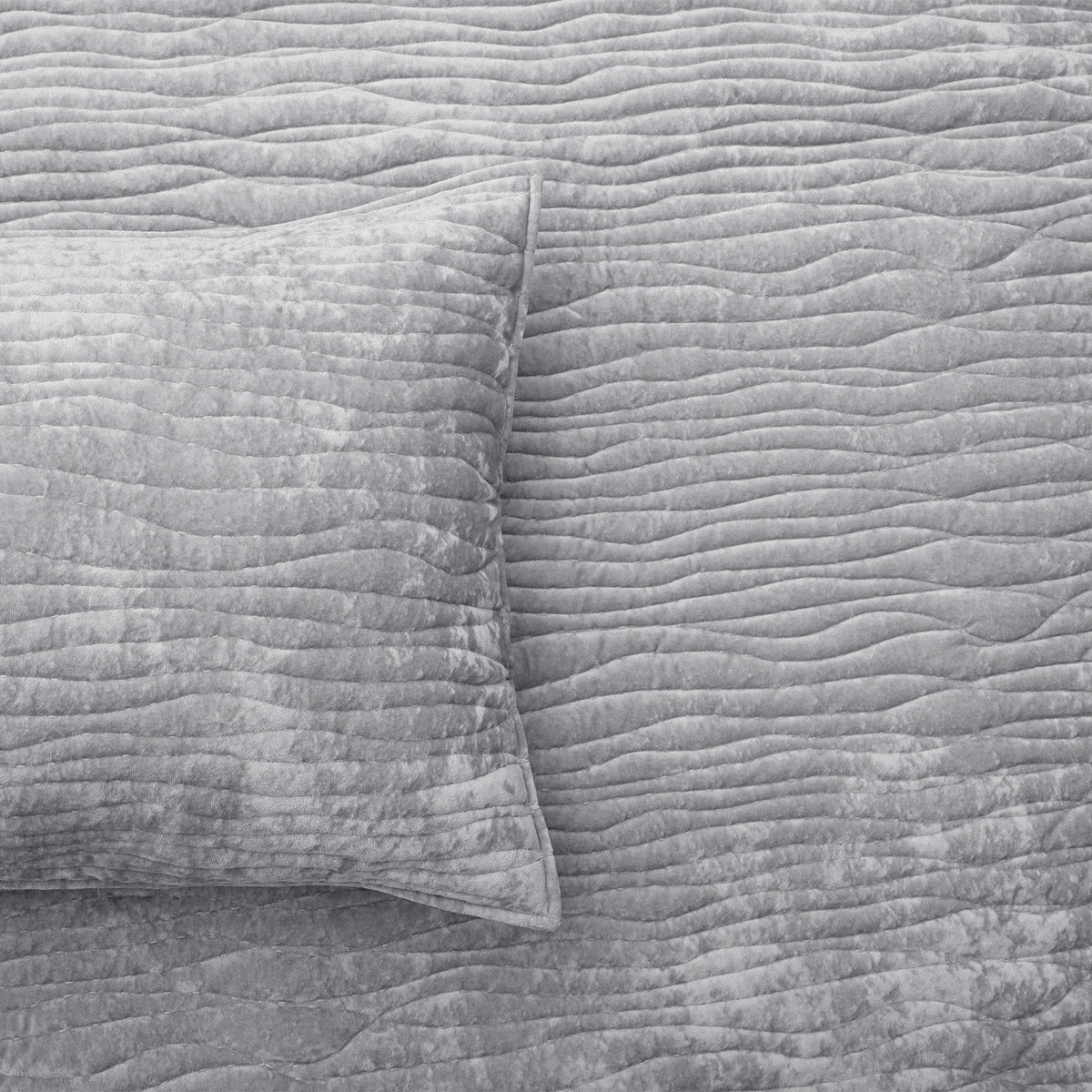 Renee Taylor Blake Velvet Coverlet Set - Silver Line (Bedspread with Cotton Reverse)