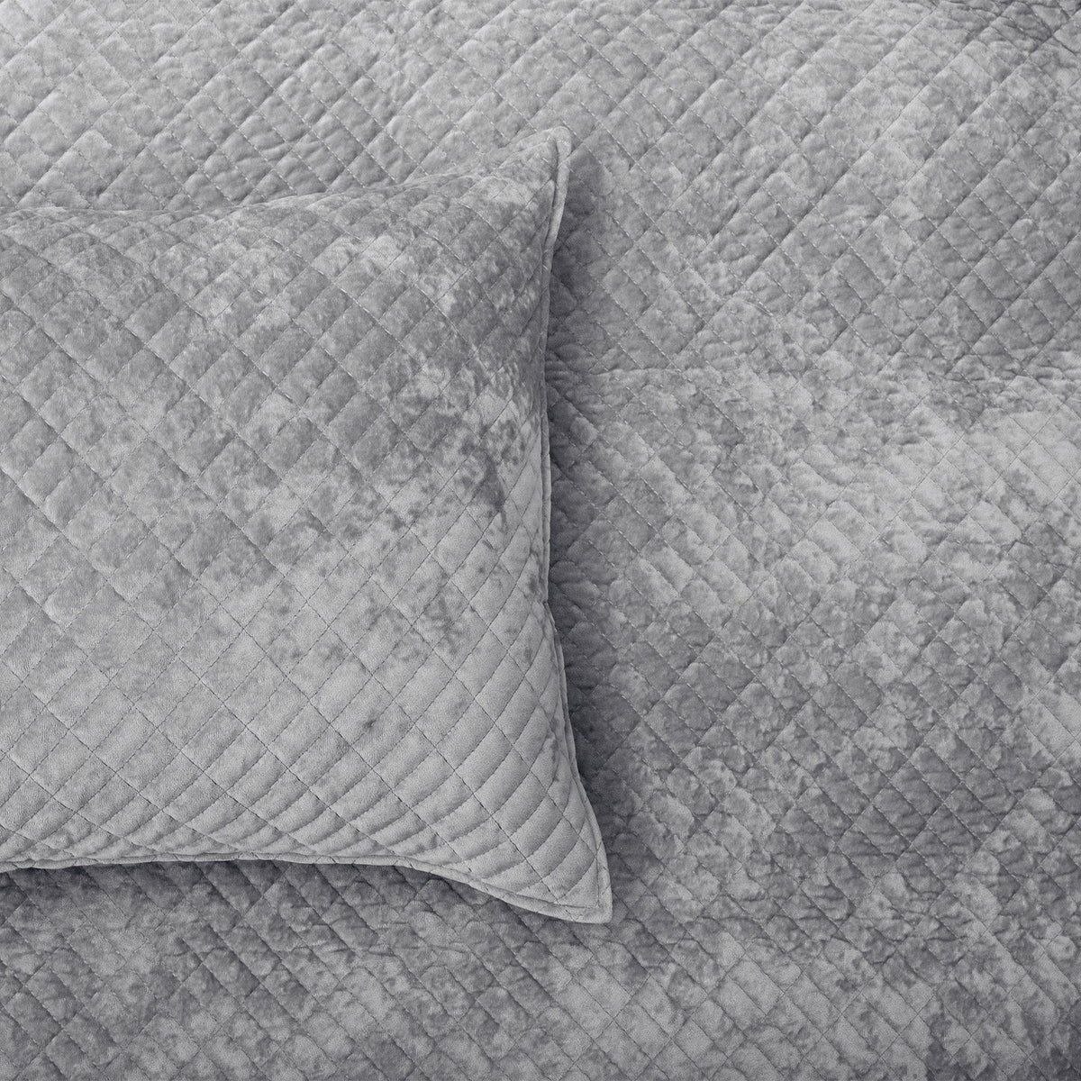 Renee Taylor Archie Cross Stitch Velvet Coverlet Set - Silver Line (Bedspread with Cotton Reverse)