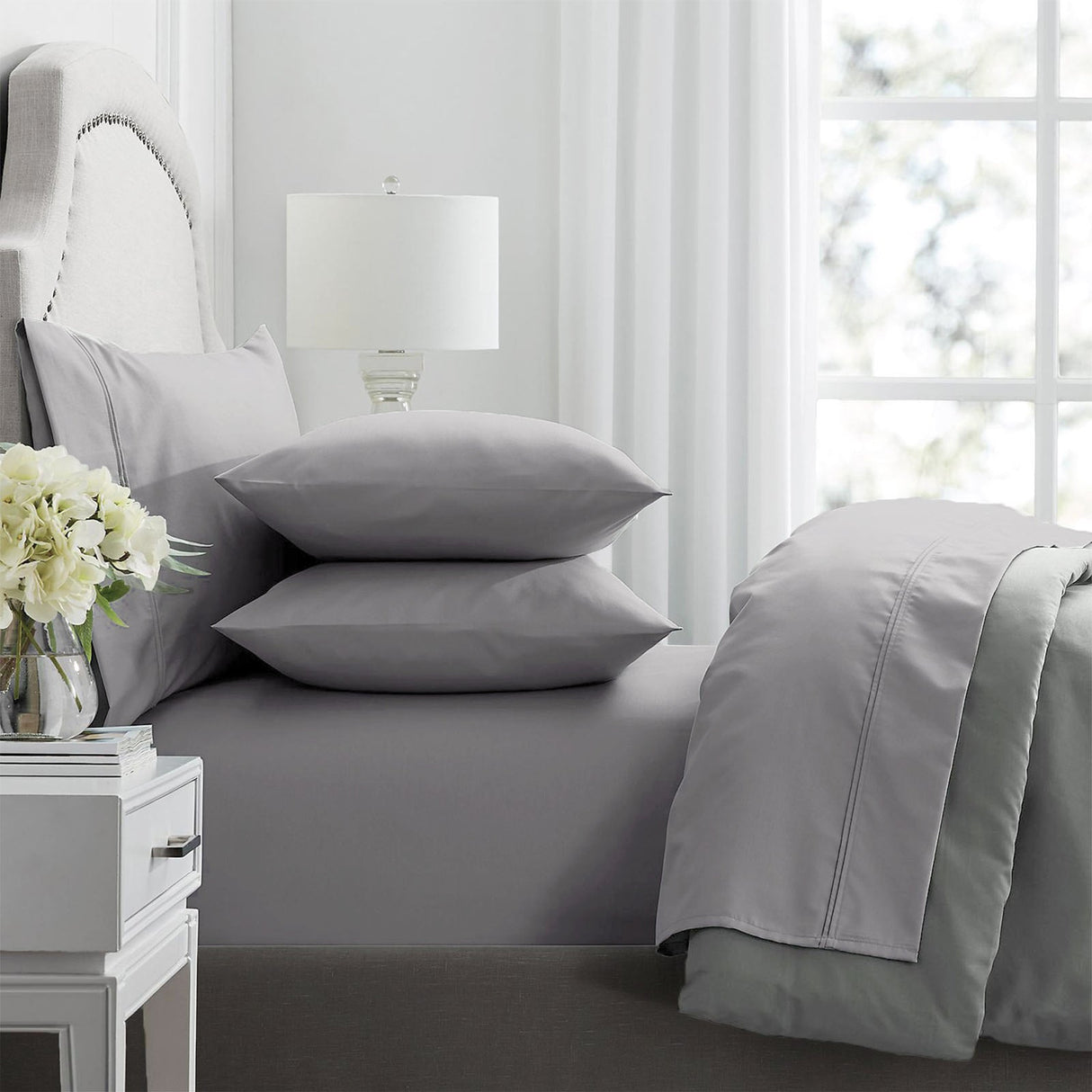 Renee Taylor 1000TC Egyptian Cotton Bed Sheet Set - Ash (OEKO-TEX Certified)