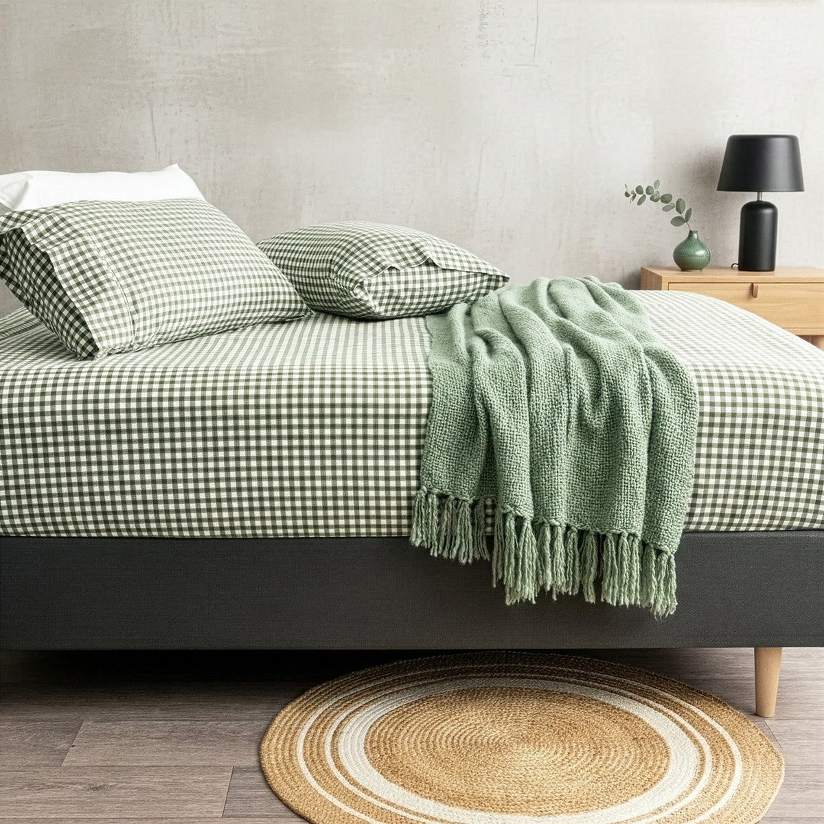 Park Avenue 175 GSM Egyptian Cotton Flannelette Fitted Sheet & Pillowcase Set - Gingham