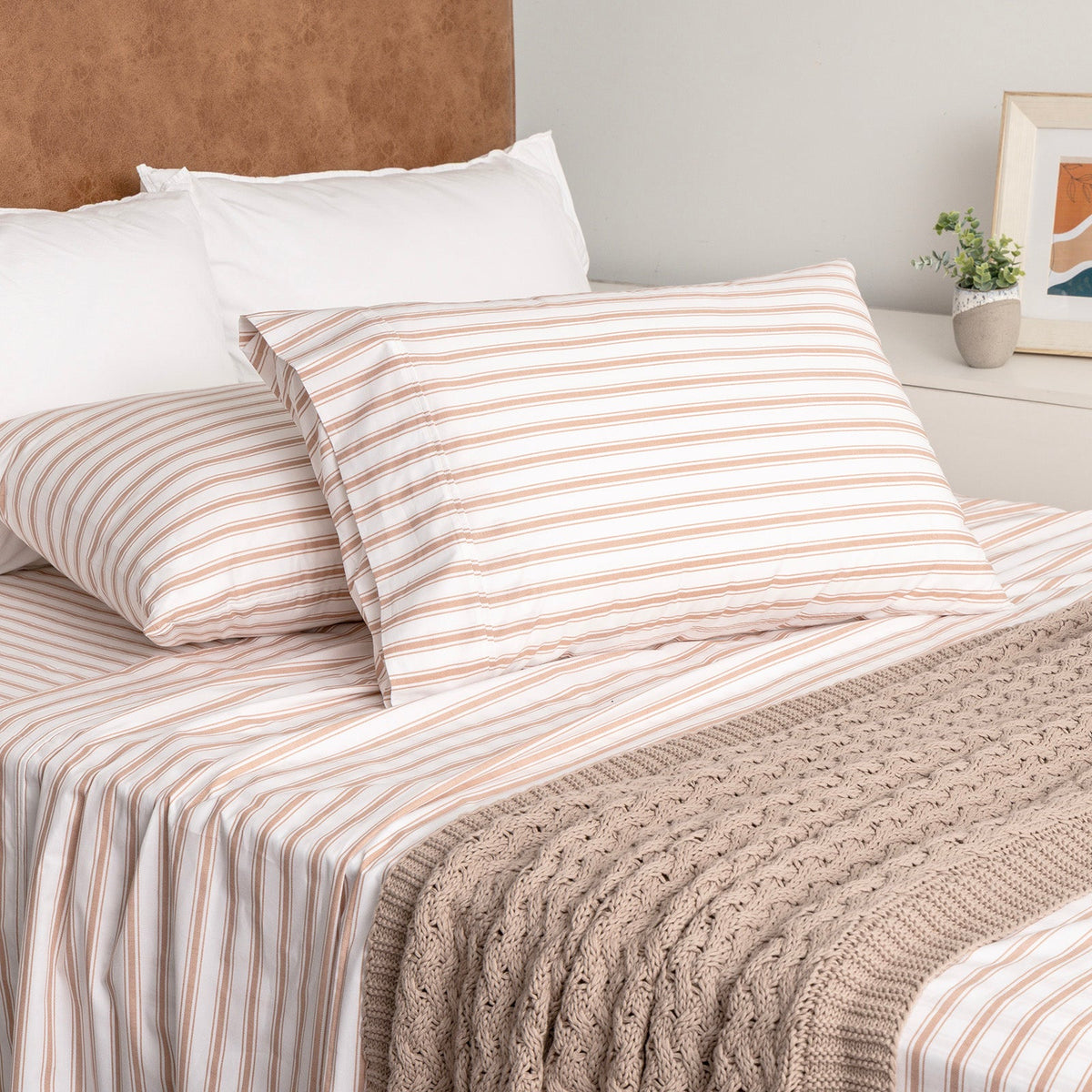Renee Taylor Oxford 300TC Organic Cotton Sheet Set - Blush Stripe (GOTS Certified)