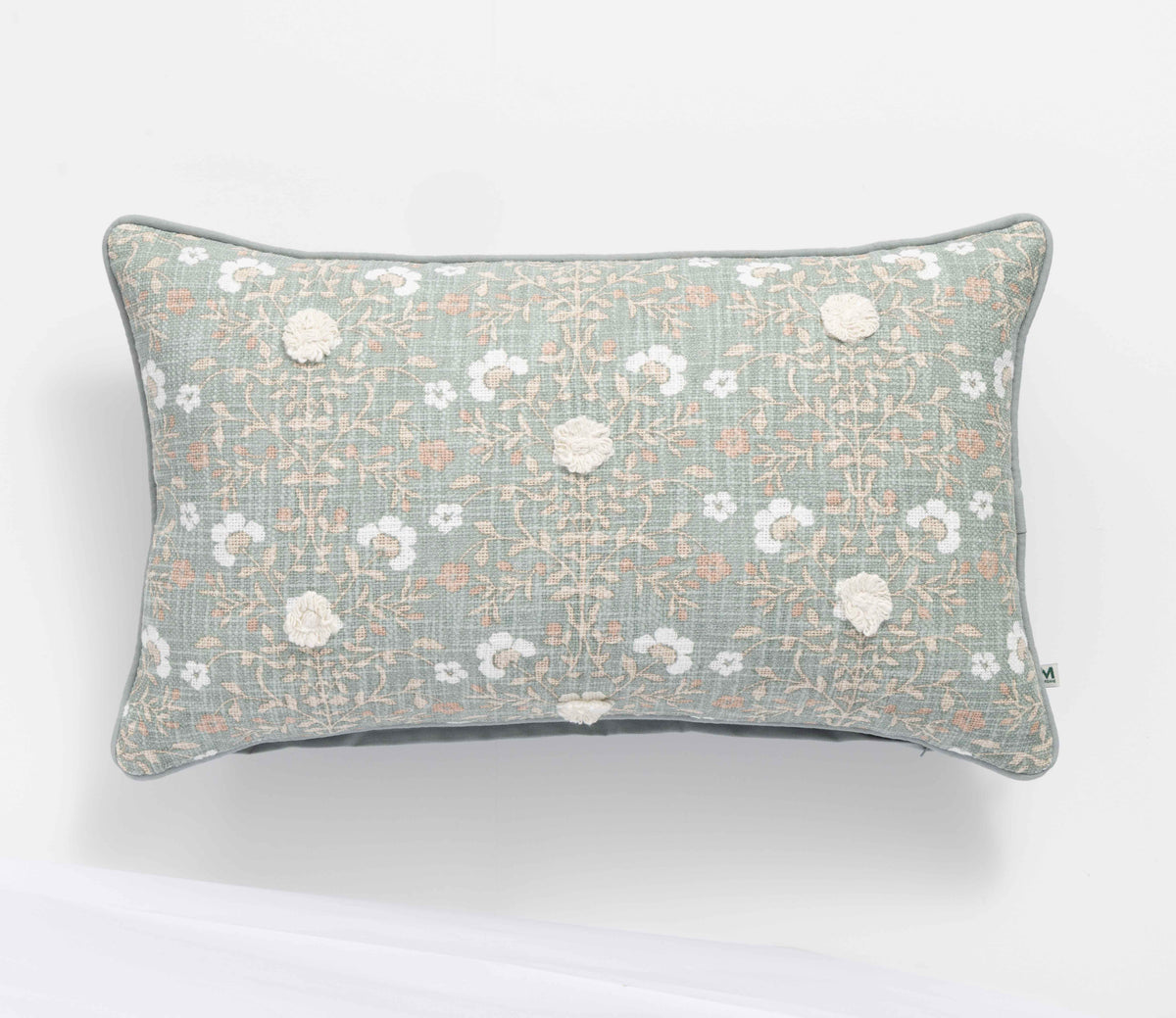 Renee Taylor Claudia Cotton Cushion - Sage Botanical (Rectangle Decorative Throw Pillow - 35 x 60cm)