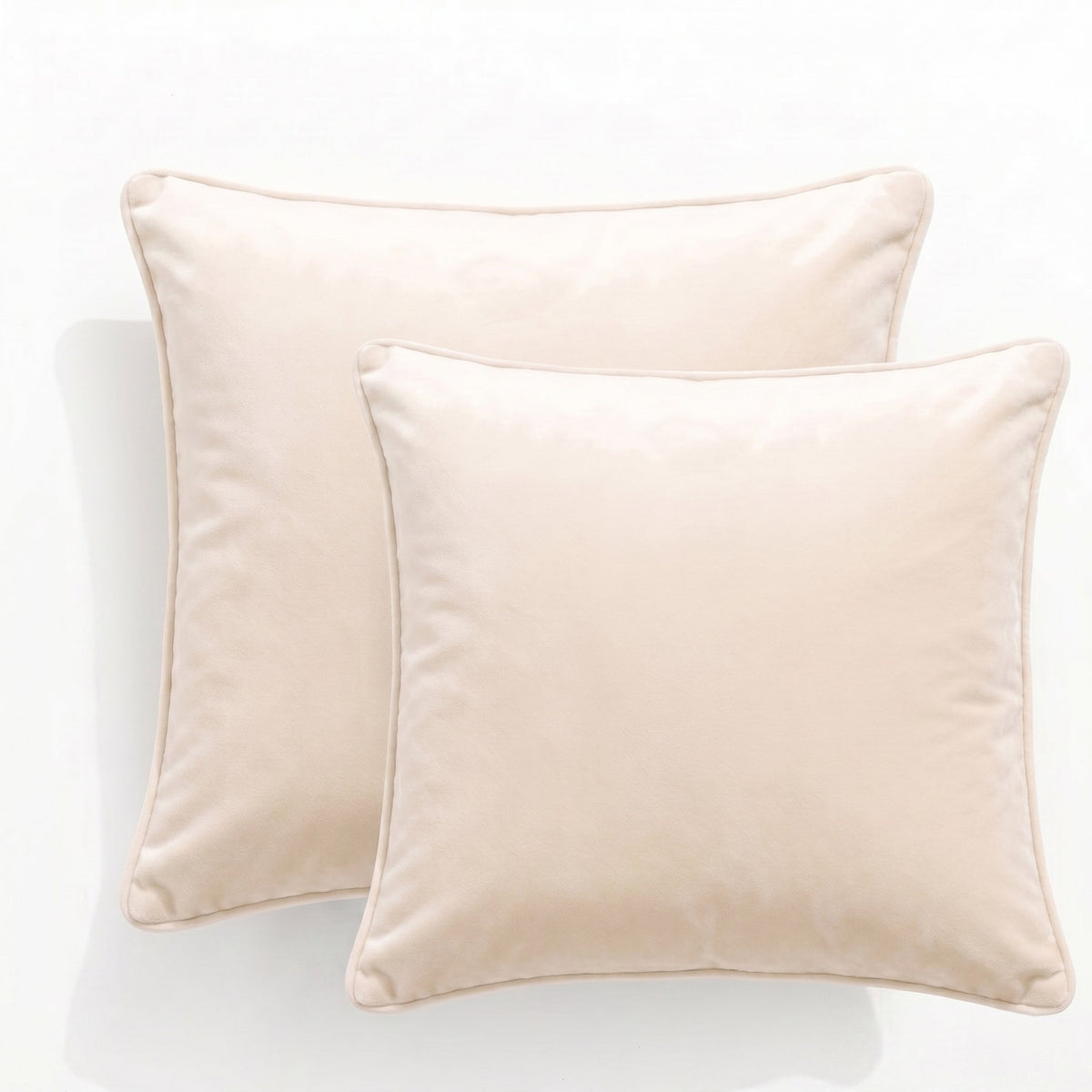 2x Renee Taylor Icon Velvet Cushion - Ivory (Square Decorative Throw Pillow Twin Pack - 50 x 50cm)