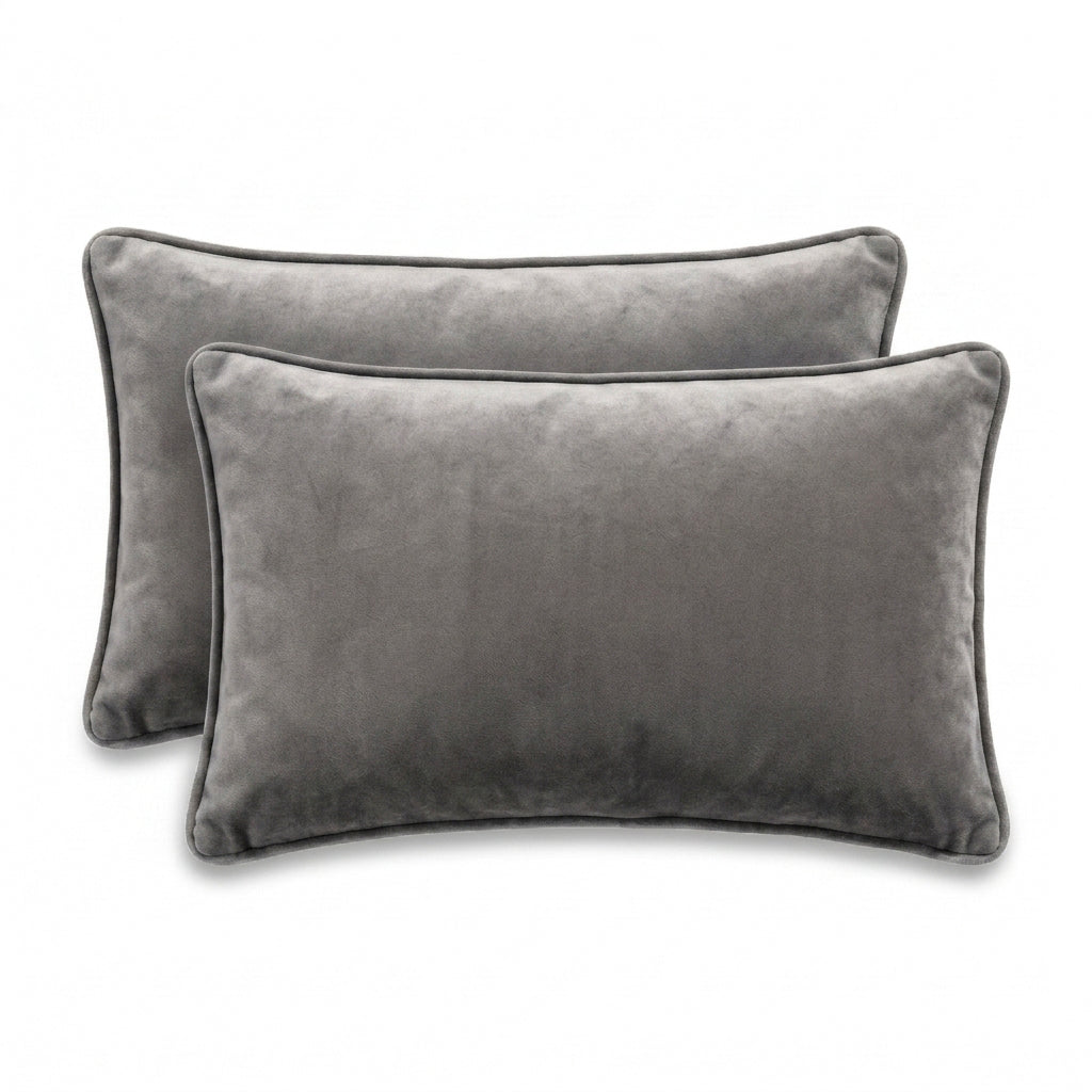 2x Renee Taylor Icon Velvet Cushion - Steel (Rectangle Decorative Throw Pillow Twin Pack - 30 x 50cm)