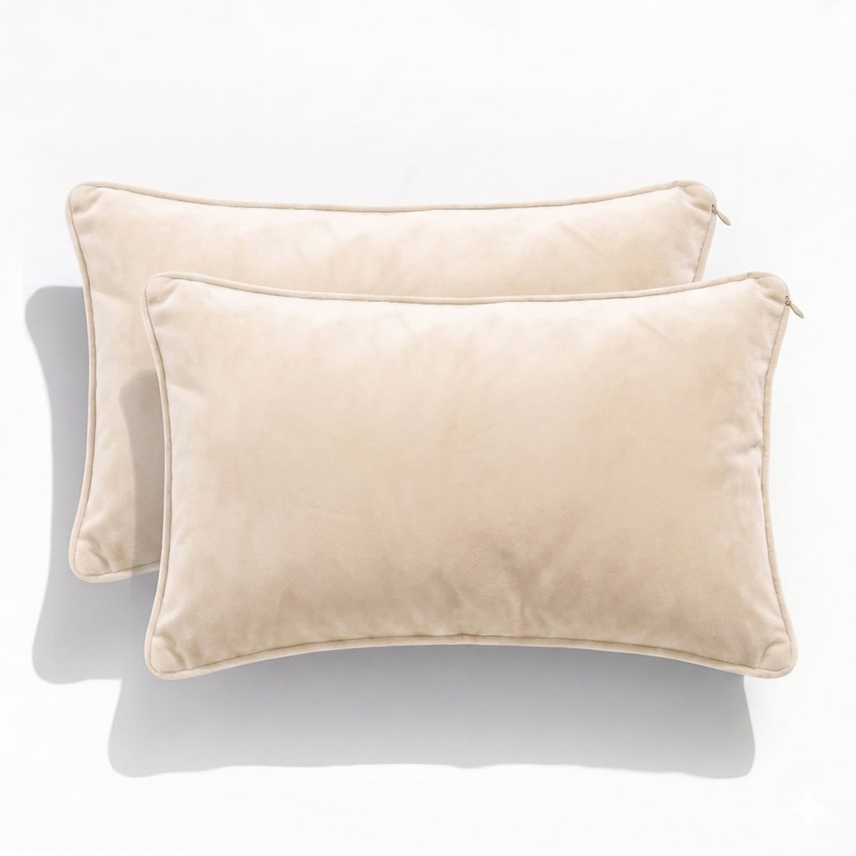 2x Renee Taylor Icon Velvet Cushion - Ivory (Rectangle Decorative Throw Pillow Twin Pack - 30 x 50cm)