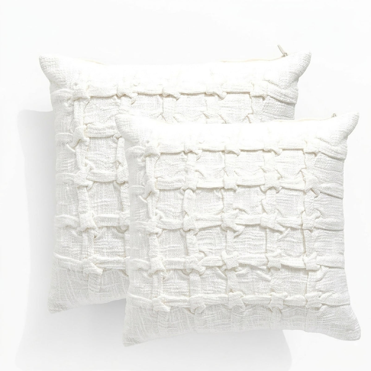 2x Renee Taylor Leiden Cotton Cushion - White (Square Decorative Throw Pillow Twin Pack - 50 x 50cm)
