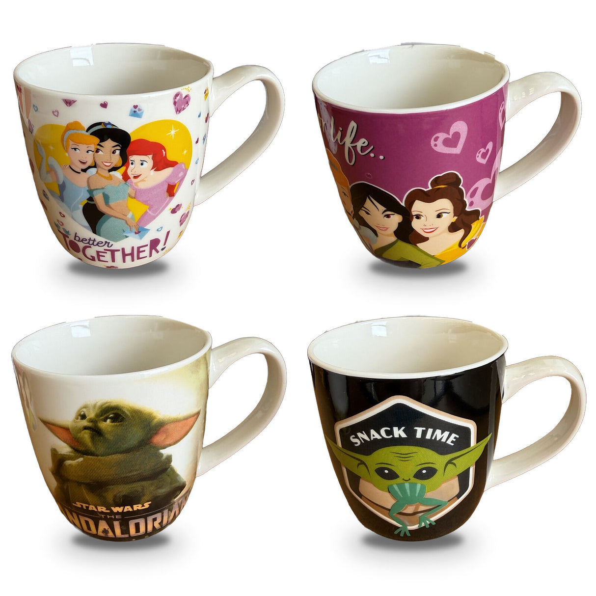 Set of 4 Disney Princess & Star Wars 500ml Ceramic Coffee Mug Tea Cup with Handle (Officially Licensed)