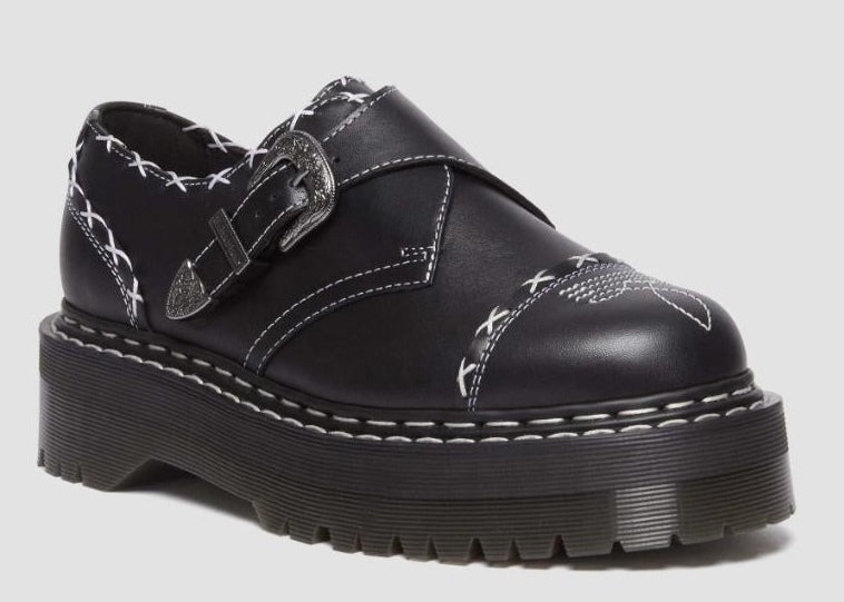 Dr. Martens Monk Quad GA Leather Strap Shoes Platform Gothic Americana - Black Wanama