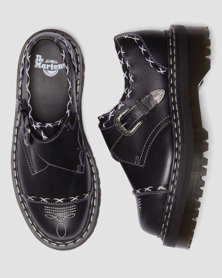 Dr. Martens Monk Quad GA Leather Strap Shoes Platform Gothic Americana - Black Wanama