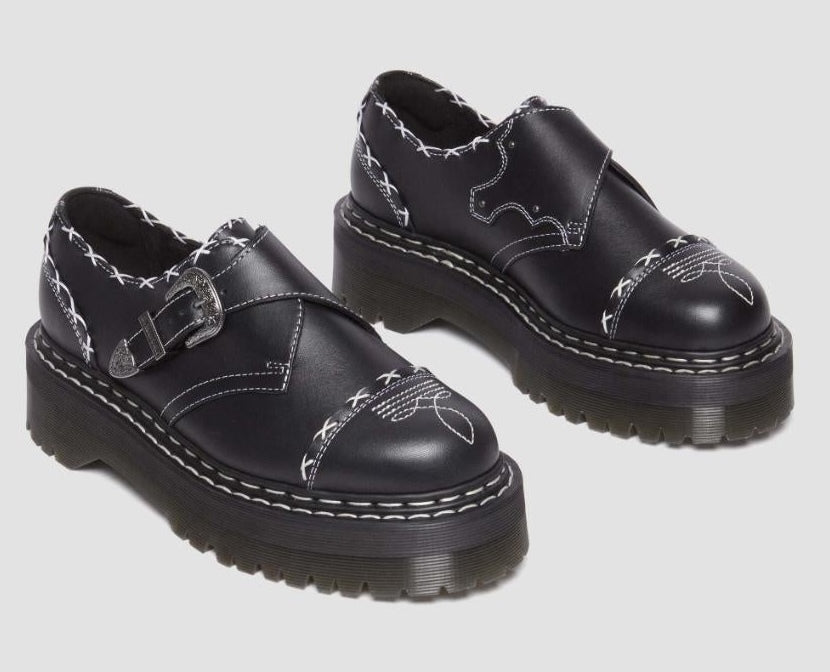 Dr. Martens Monk Quad GA Leather Strap Shoes Platform Gothic Americana - Black Wanama