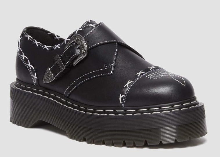 Dr. Martens Monk Quad GA Leather Strap Shoes Platform Gothic Americana - Black Wanama