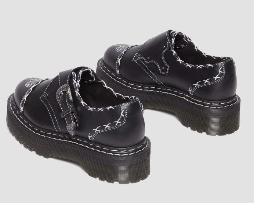 Dr. Martens Monk Quad GA Leather Strap Shoes Platform Gothic Americana - Black Wanama