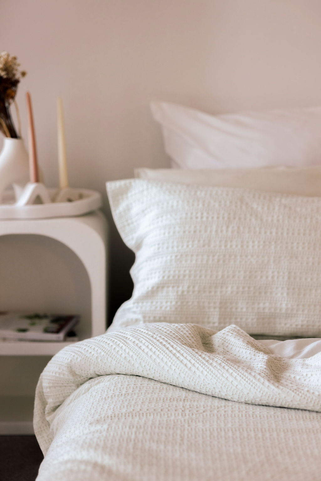 100% Cotton Jacquard Waffle Duvet Quilt Cover Set w/ Pillow Cases - Jade Waffle